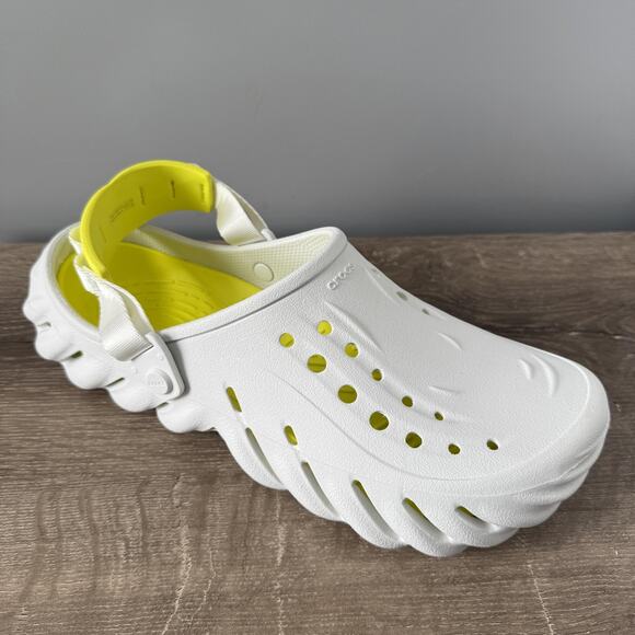 Crocs Shoes Mens Size 12 White Yellow Echo Clog Slip On Foam Comfort Sandals - Picture 1 of 9